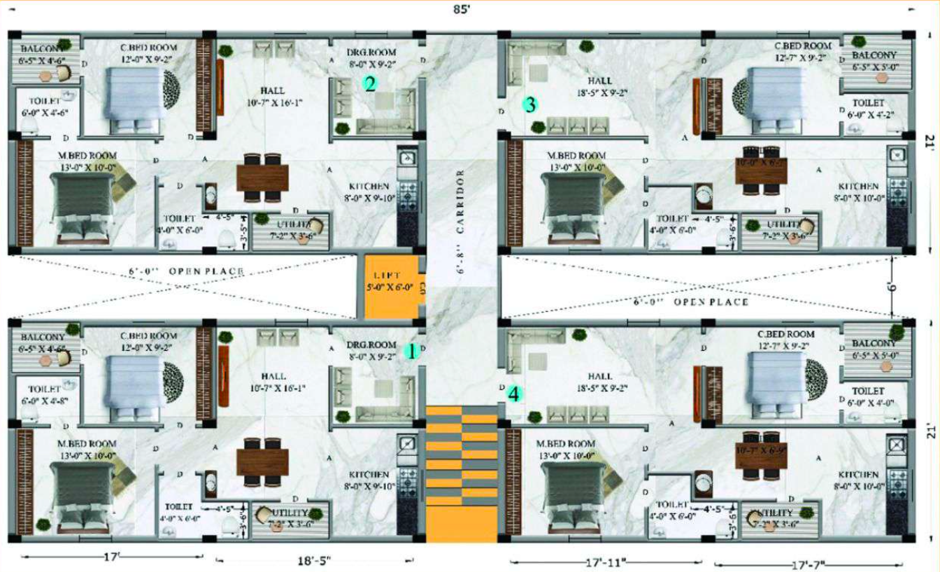 Complete Floor Plan Layout - All 4 Flats